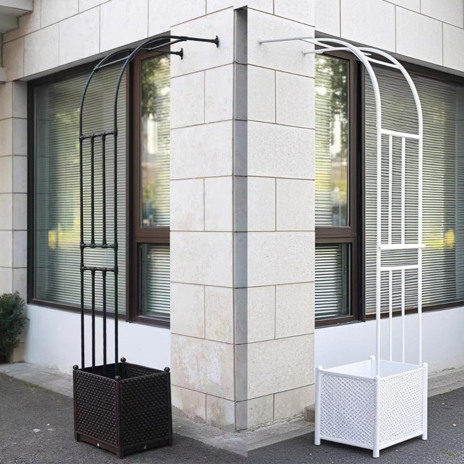 Arco da giardino per parete in metallo, traliccio per rose, altezza 240 cm, robusto, design a mezzo strato, per terrazza, montaggio a parete, nero (H240 x W200 cm)