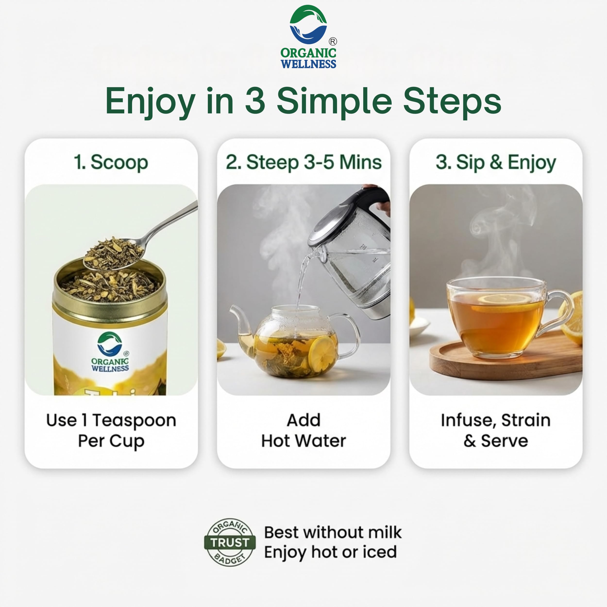 Organic Wellness Tulsi Lemon Herbal Tea 100 Gram Tin | Natural Blend with Tulsi Ginger and Lemongrass | Boosts Immunity Enhances Stamina Supports Weight Management Reduces Stress Refreshing Healthy product image 2
