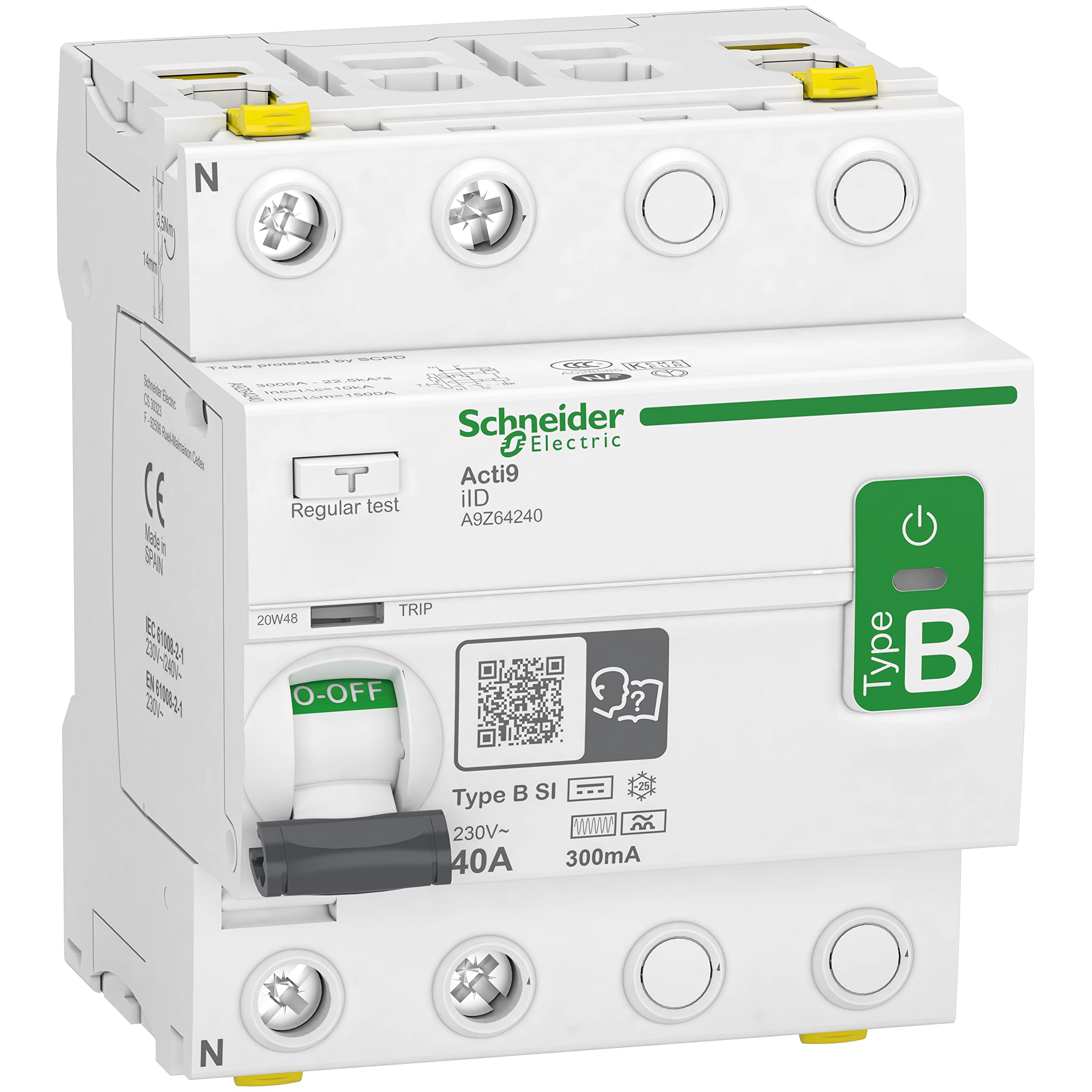 Schneider Electric - Acti9 iID - interrupteur différentiel - 2P - 40A - 300mA - type B - SI - 400V - A9Z64240