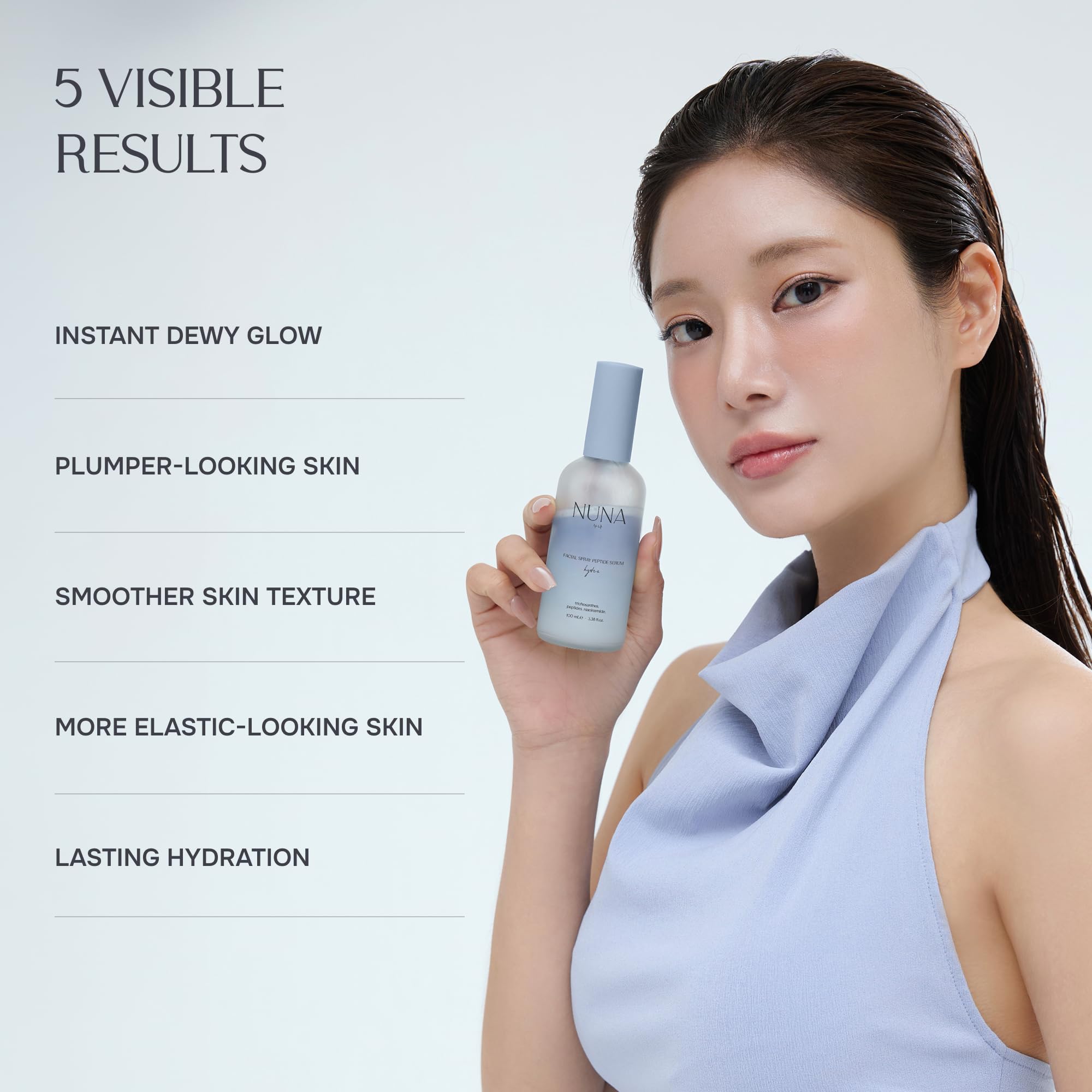 NUNA Ultra Hydrating Face Serum Spray with Peptides, Niacinamide, Hyaluronic Acid & Botanical Extracts – Korean Lightweight Moisture Boost Facial Mist & Setting Spray for Makeup – 3.38 fl oz