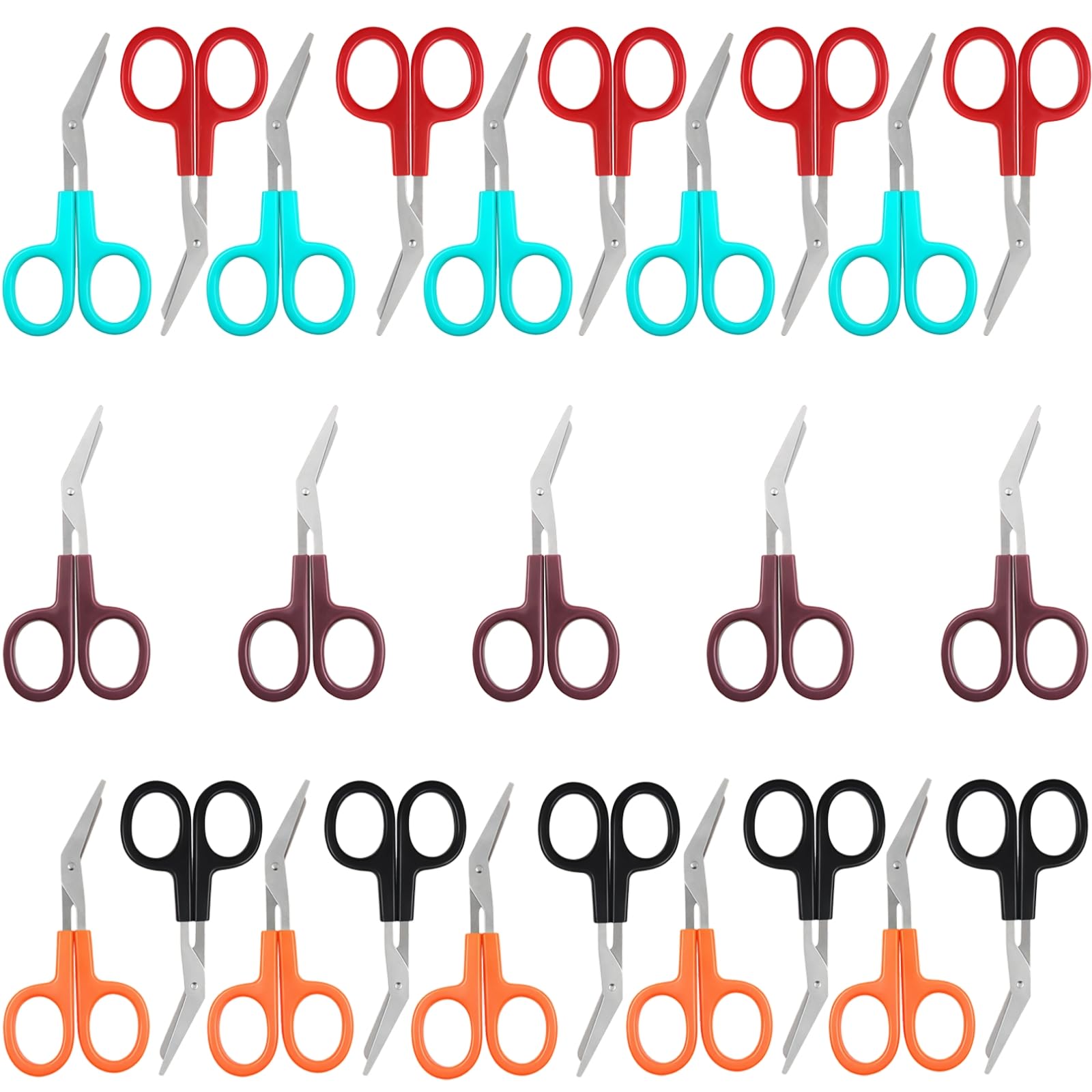 25 Stück Bandagenscheren, Mini-Medizin-Scheren-Set mit gebogener Spitze, Edelstahlklingen und Kunststoffgriffen, farbcodiert für einfache Zuordnung, kompakte Größe 12 cm