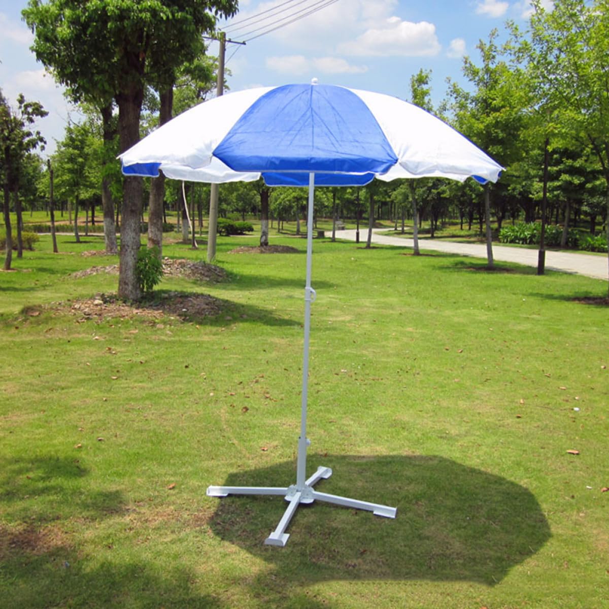 Stojak na parasol zewnętrzny, składany, stalowy uchwyt na parasol, biały, mocny, odporny na wiatr, idealny do ogrodu, na patio, podwórko - stabilne podparcie parasoli