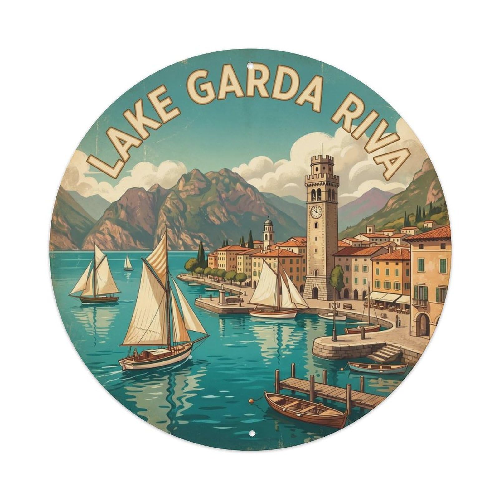 Retro Lake Garda Italy Riva Coastal Heritage Travel Metal Tin Sign