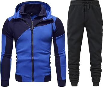 Wankang Mens Fashion Sweatsuits Sets 2 Piece Outfits Full Zip Up Sweatshirts Drawstring Sweatpants Warm Winter Tracksuit Suit