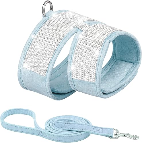 HongGun Juego de arnés y correa para perro sin tirones, chaleco de gamuza suave con diamantes de imitación, correa brillante para el pecho, para