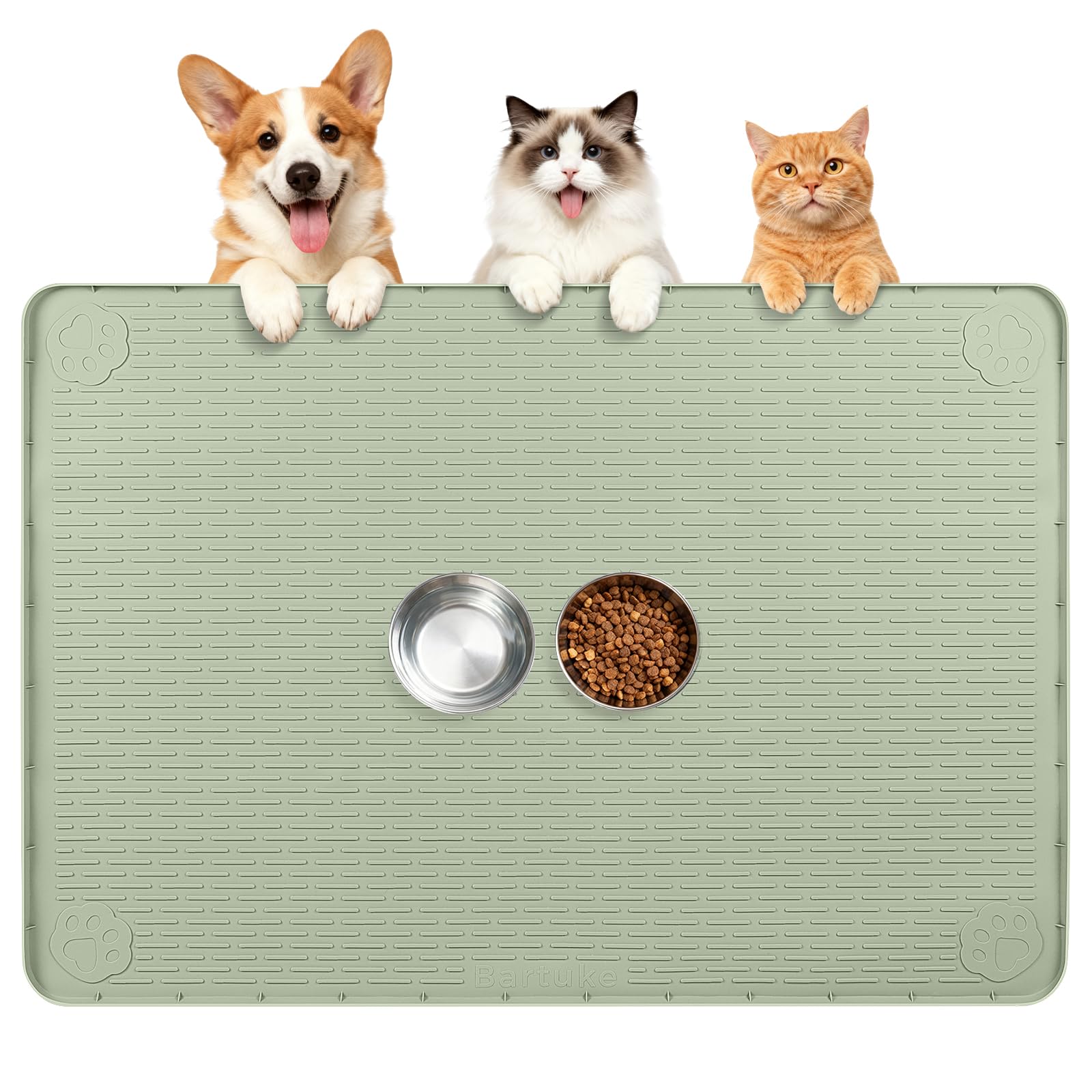Kalolary Extra-Large Silicone Cat Feeding Mat – Waterproof Non-Slip Pet Food Tray with Raised Edges, Easy-to-Clean Floor Protector for Cats & Small Pets (Green(101 * 71cm))