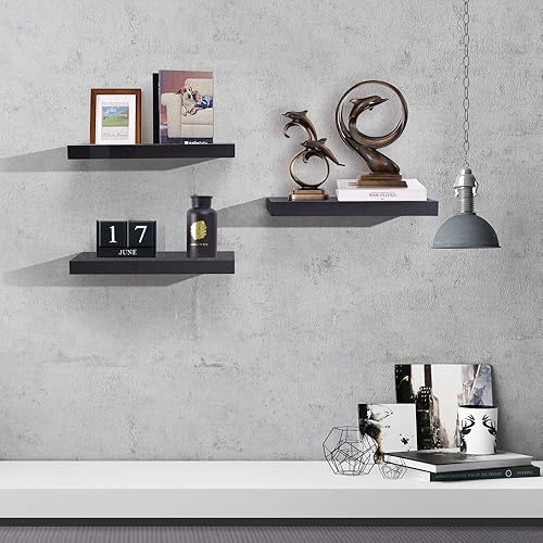 Miniatura 6 de AHDECOR Floating Shelves, Stylish Rustic Wooden Wall Shelves with Invisible Brackets, Versatile Wall Mounted Storage Shelves for Home and Office
