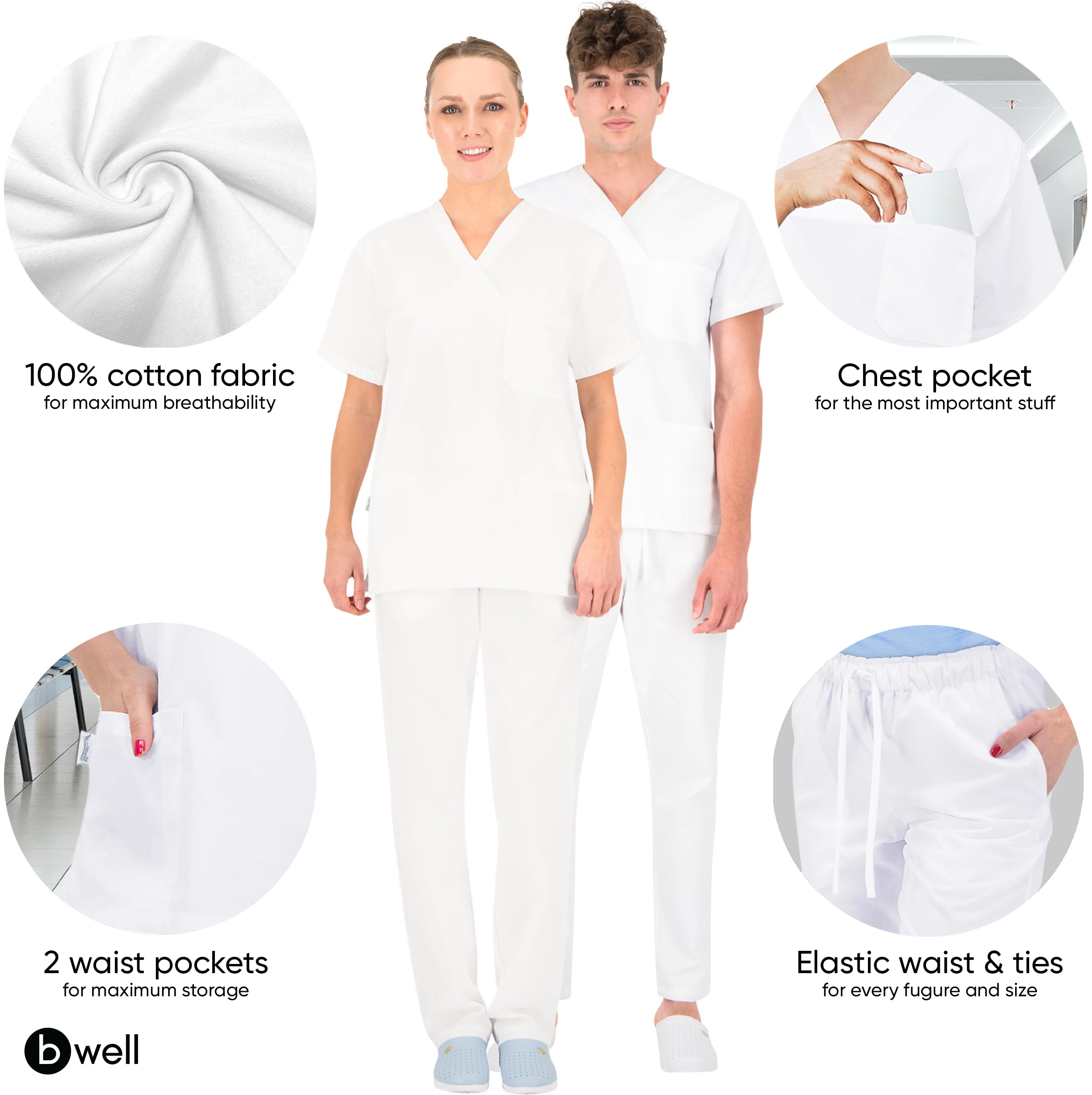 B-well Morelli Uniformes Sanitarios 100% Algodón Pijama Sanitario Unisex Conjunto Casaca Y Pantalón