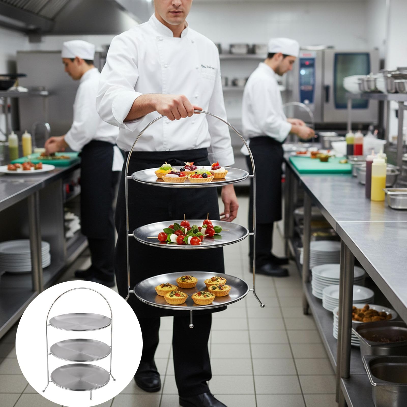 Vassoi per Alimenti, Elegante Vassoio in Acciaio Inossidabile a 3 Livelli Buffet, pentola Calda, Esposizione di Dessert, Supporto da Portata, Articoli Feste, Catering, Matrimoni, i