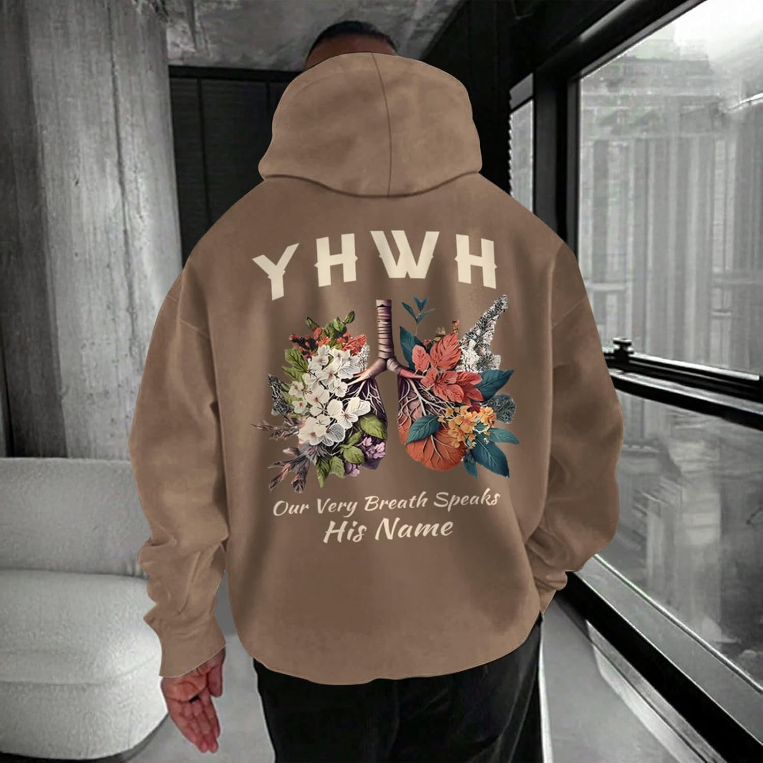 Christian Yhwh Hoodie For Men Jesus God Hoodies Faith Religious Hood Sweatshirts Bible Verse Inspirational Pullover(Coffee,L) - Image 2