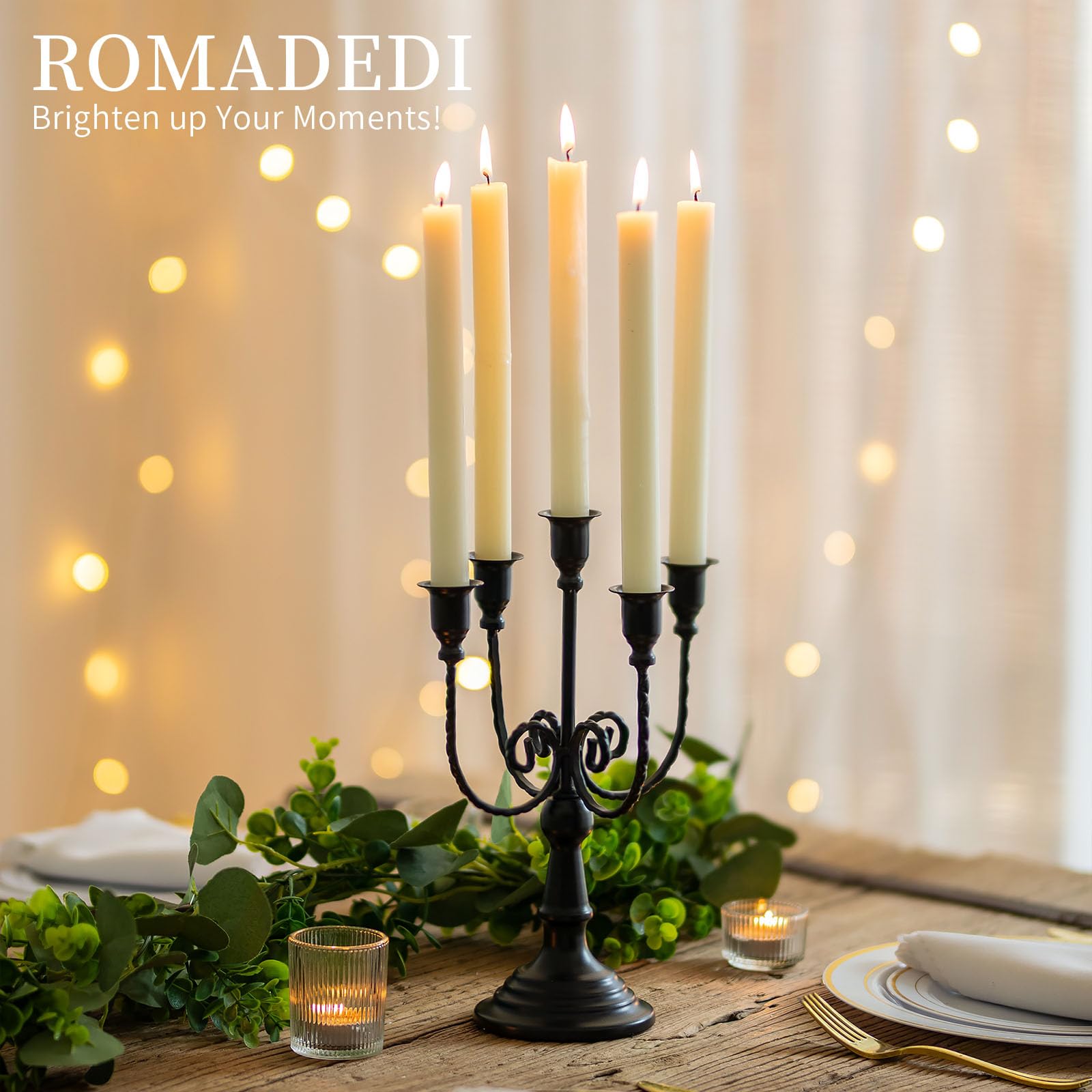 Romadedi Kerzenständer 2er Set – 3-armig, Schwarz, Metall, Für Stabkerzen (Ø 2,2 Cm), Deko Für Tisch & Wohnzimmer