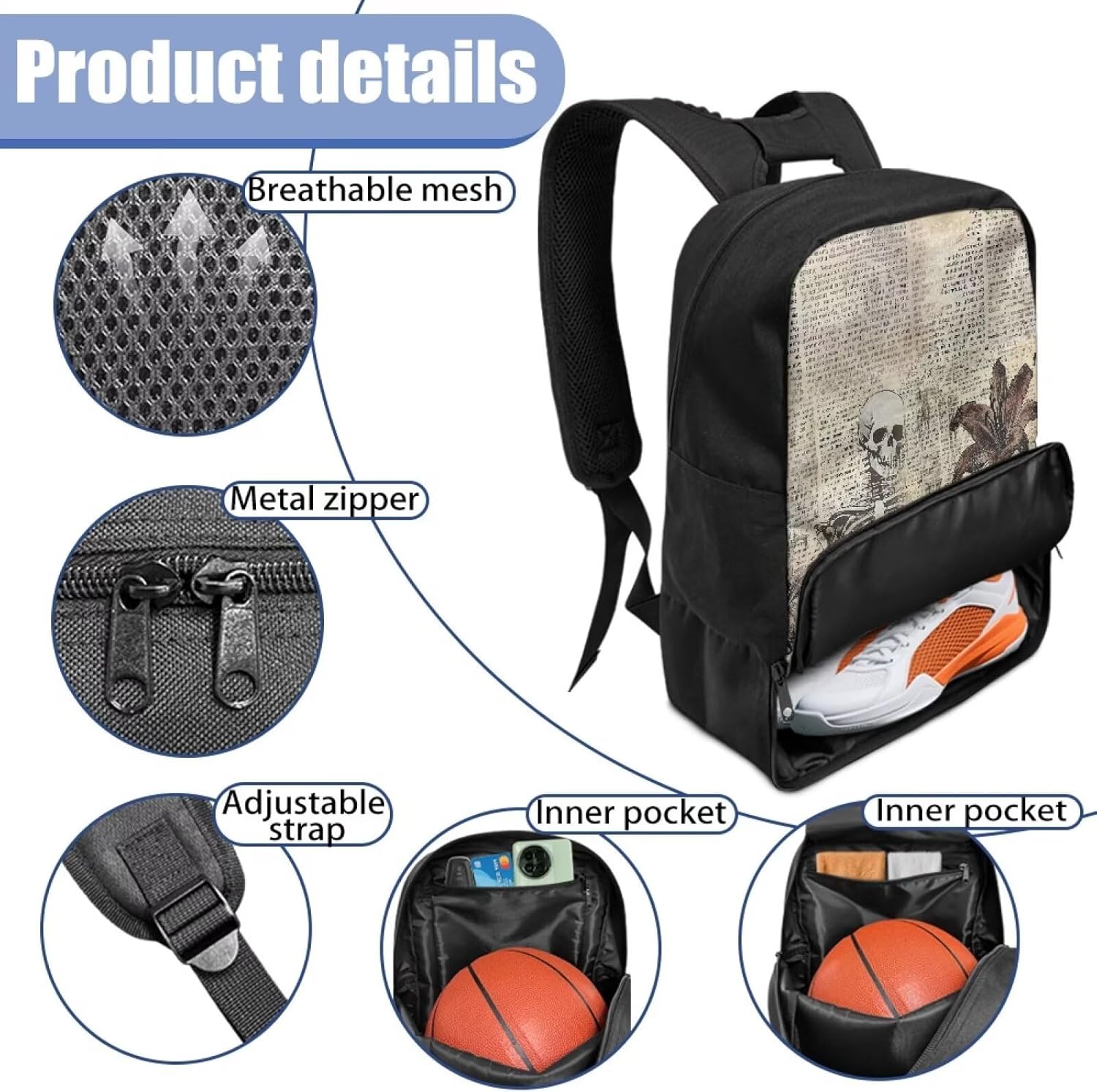 Basketball Backpack With Separate Ball Compartment And Shoes Fit Basketball Volleyball Football