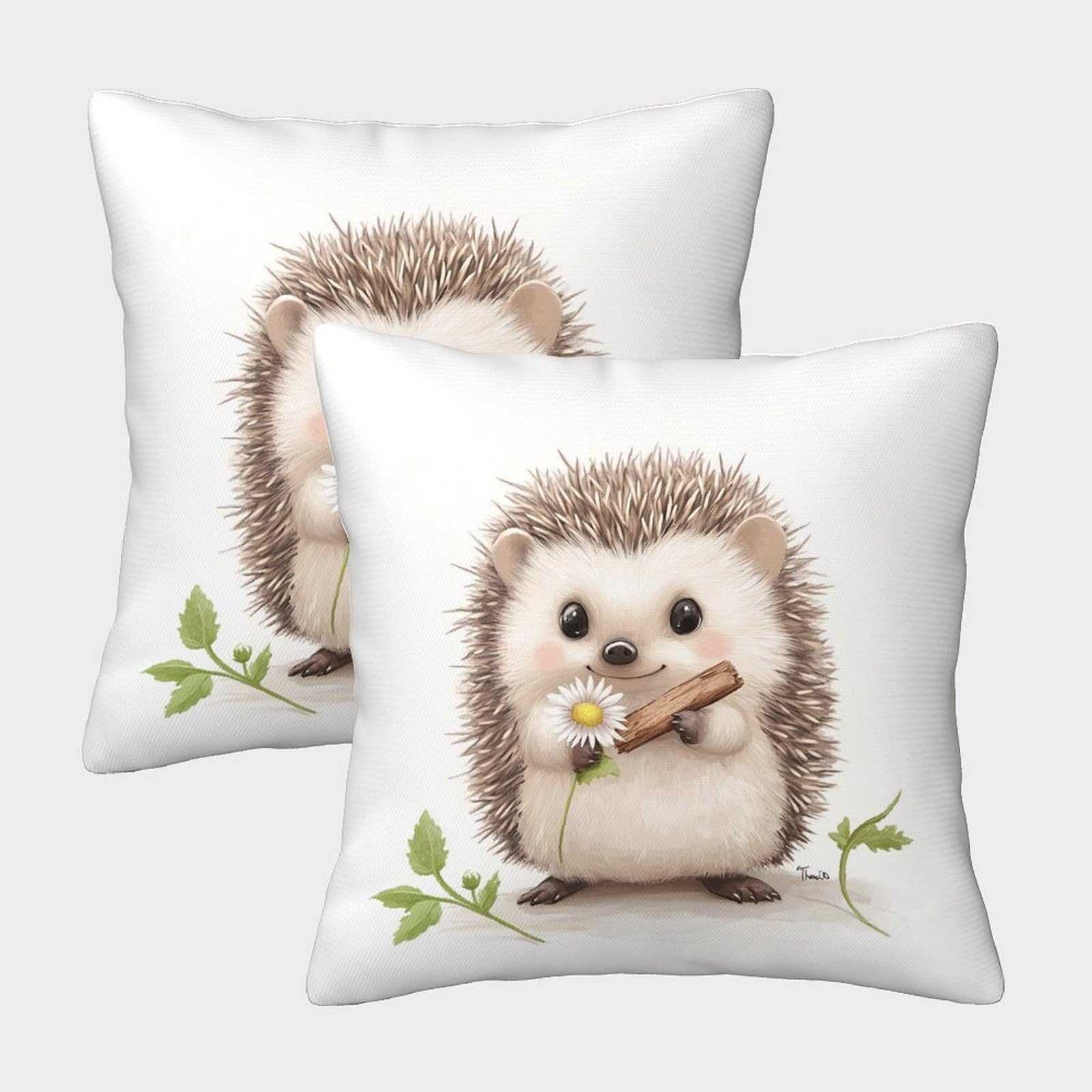 QFVANSIYO Charming Hedgehog 3D Printed Microfiber Pillowcase Bedroom Decor Hedgehog Pillow Cover for Adults Teens 50x50cm