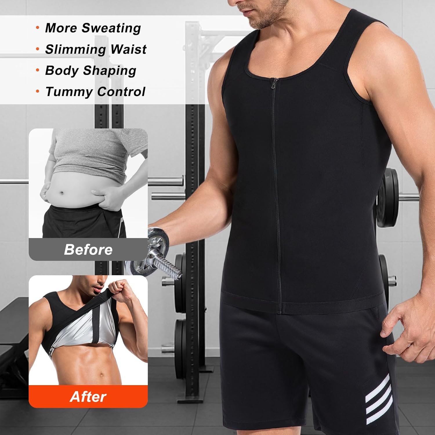 Sauna Sweat Suit for Men Waist Trainer Compression Sauna Vest for Workout Weight Loss Sweat Shirt Shaper with Zipper - Image 6