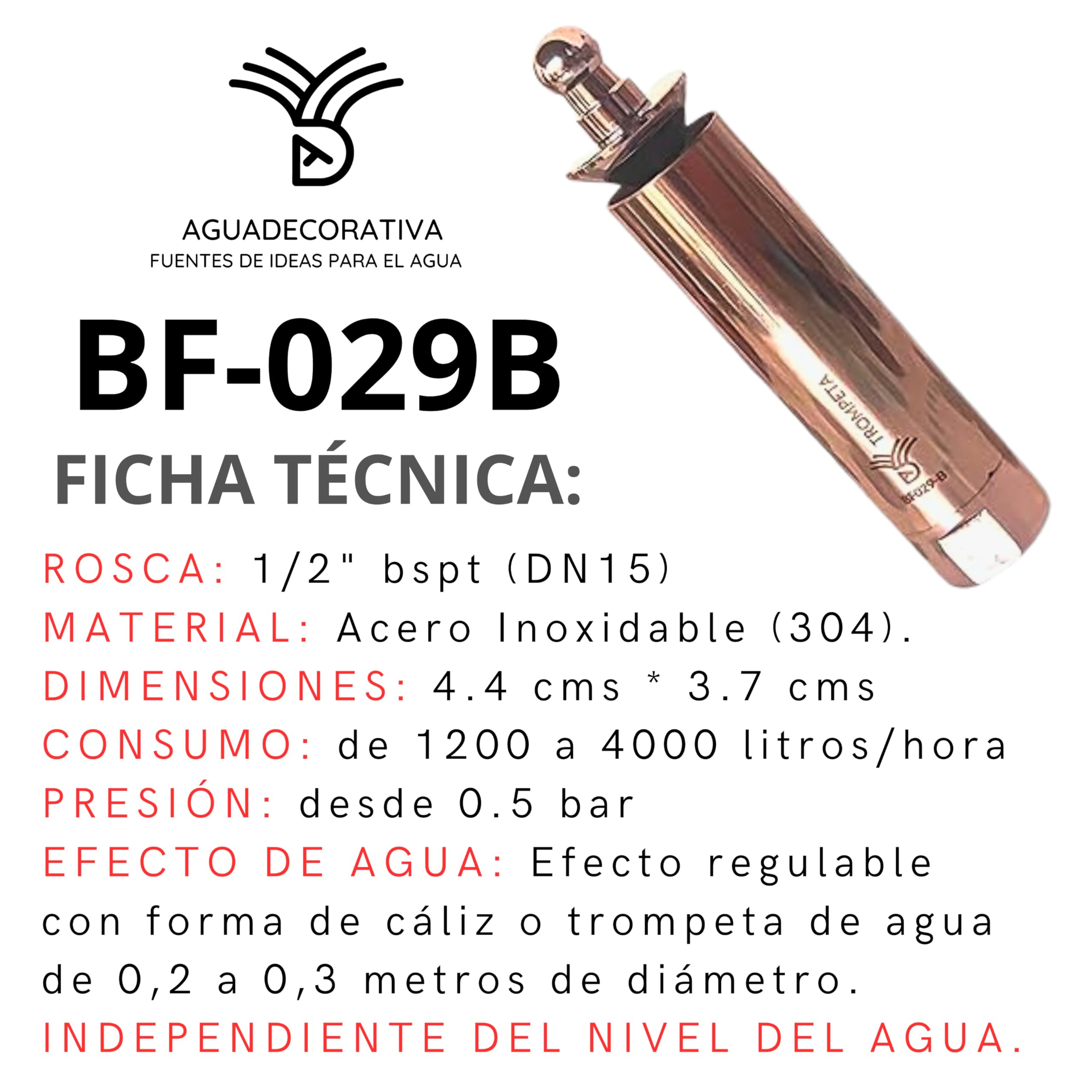 Ugelli per fontane da giardino - Tromba 1/2" in acciaio inox - effetto calice - ugelli, beccucci e getti (BF029-B)