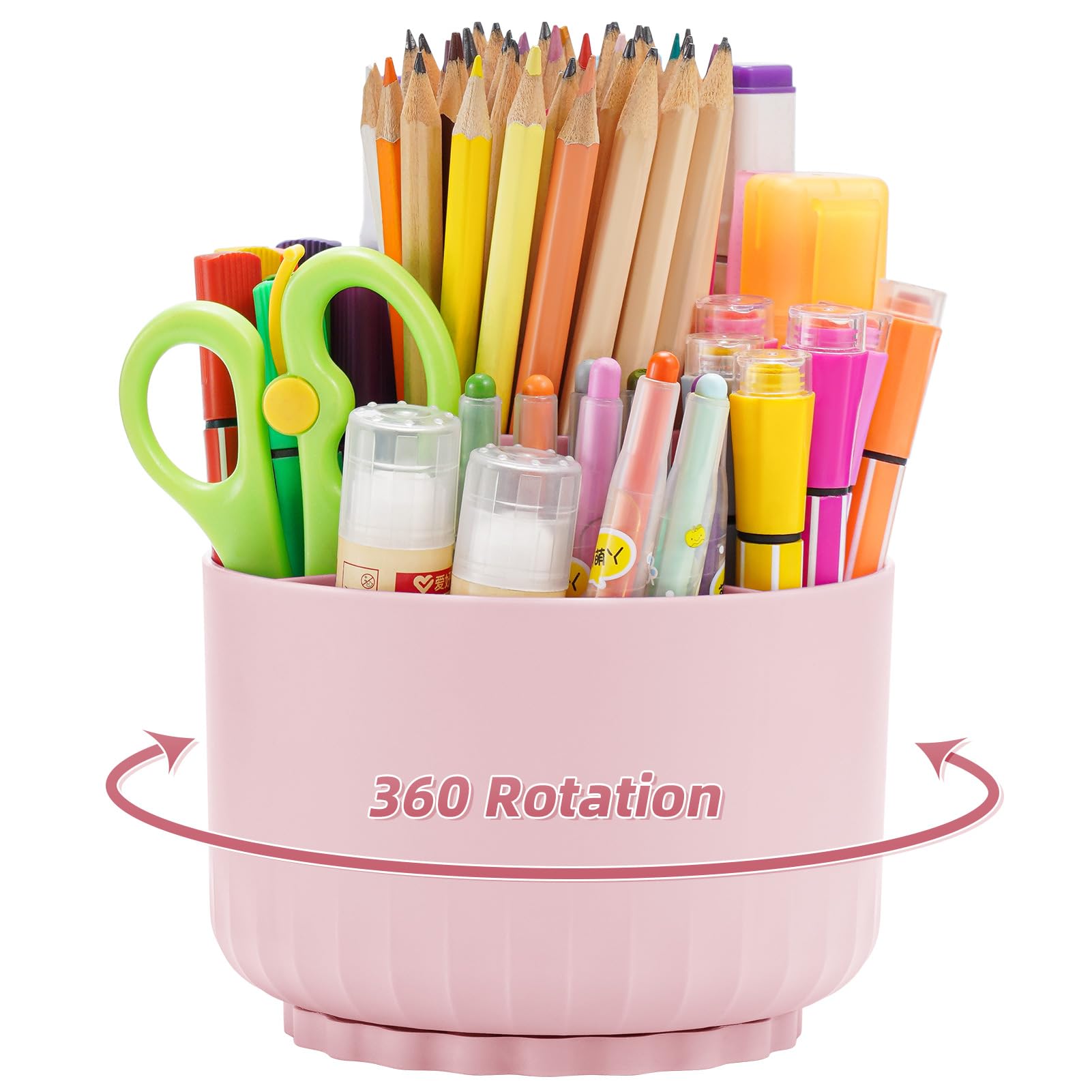 Marbrasse Desk Organizer, 360-Degree Rotating Pen Pencil Holder, Desk Organizers and Accessories with 5 Compartments Pencil Organizer, Art Supply