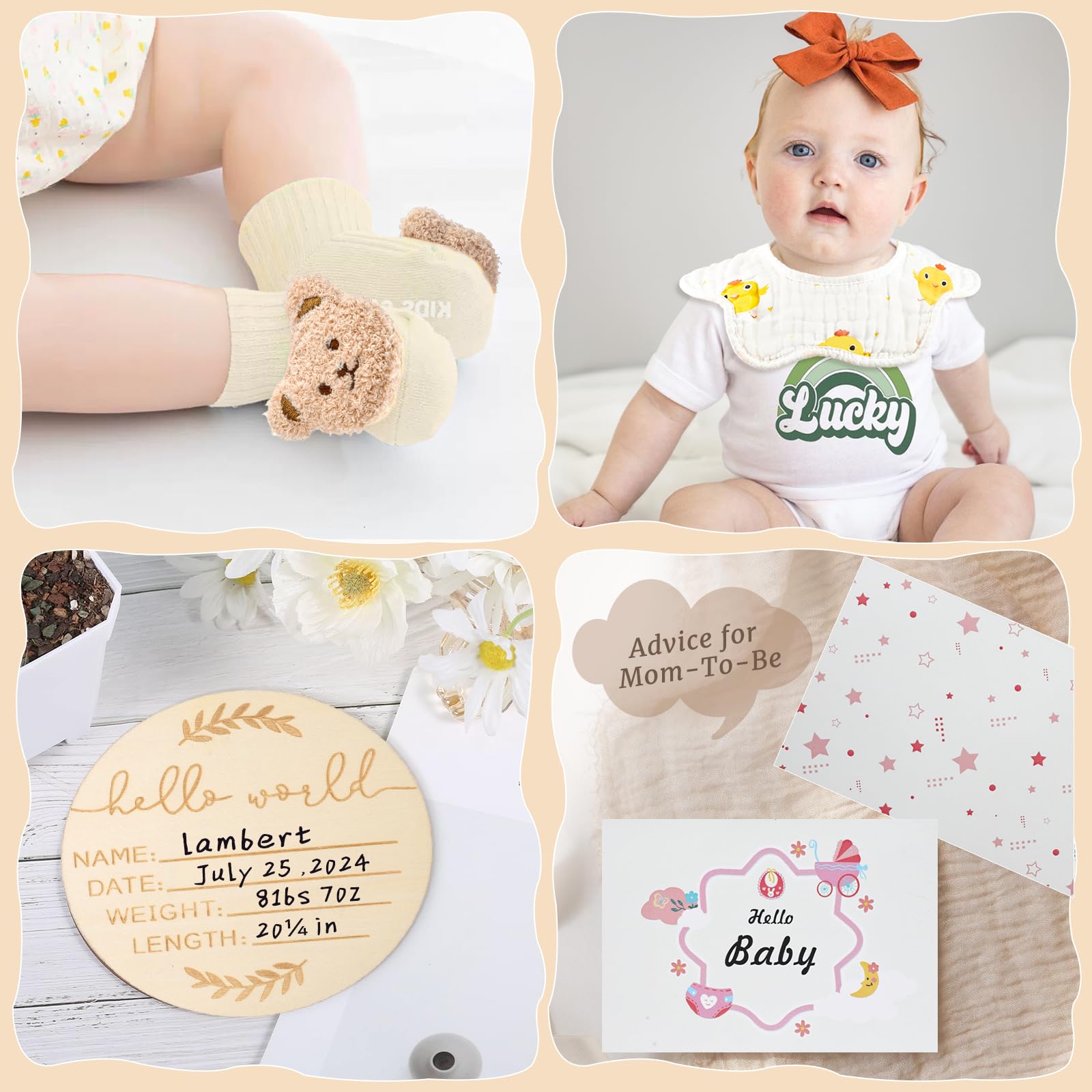 Vamei Regalo Nascita Bimba Bimbo con Pagliaccetto Neonato Asciugamani da Bagno Bavaglino Calzini Antiscivolo Sonaglio Set Regalo Neonato Nascita Regalo Baby Shower Unisex