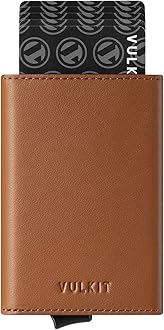 VULKITPop up Card Holder Genuine Leather Bifold Wallet with Banknote Compartment, ID Window & Coin Pocket(Brown)