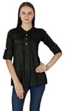 Phagun Boho Casual Tunic Top for Women Pin Tuck Design Solid Summer Cotton Tunic Tops Black