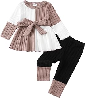 Kucnuzki Toddler Baby Girl Clothes Fall Winter Outfit Soft Pants Sets 6M-4T | Kids Long Sleeve Shirt Sweatshirt Leggings Pants 2Pcs Sweater 6 12 18 24 Months 2T 3T 4T Stretch Comfy Infant Outfits