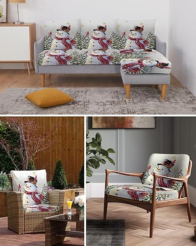 Miniatura 6 de Fundas de cojín de Navidad color gris degradado para sofá, funda elástica para sofá con parte inferior elástica, diseño de muñeco de nieve, copo de