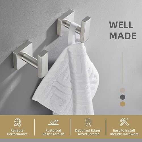 Miniatura 6 de Angle Simple Paquete de 2 ganchos para toallas de baño, soporte para bata de baño de acero inoxidable SUS304, moderno gancho para colgar abrigos