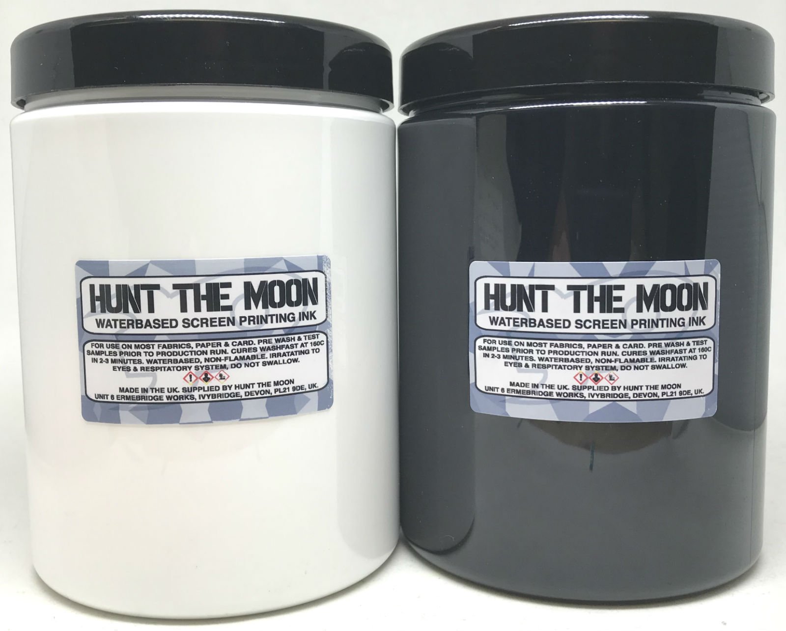 Hunt The Moon Black and White Water Based Screen Printing Ink, Starter Kit Trial Pack, 2x 1000ml
