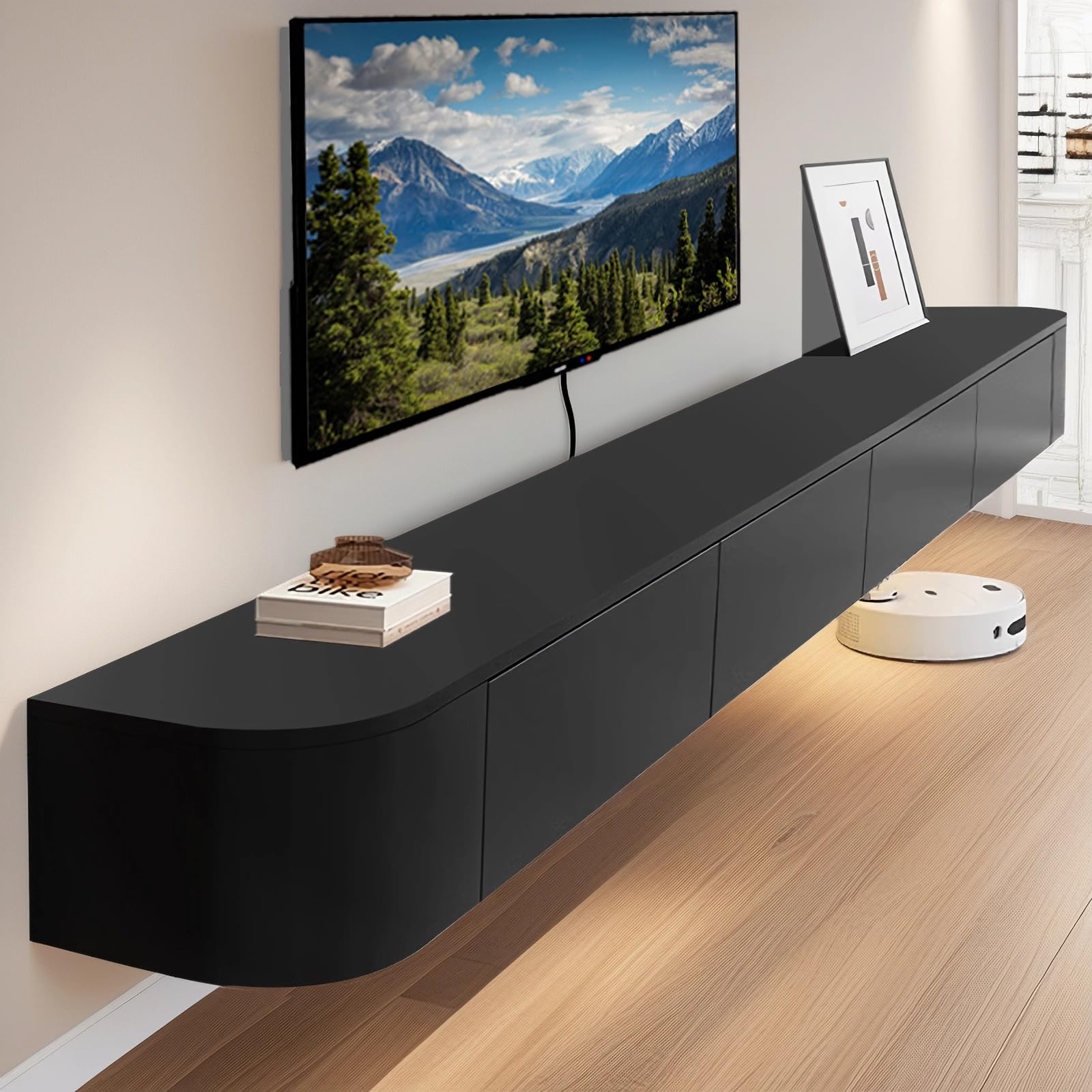 Coubird Wall Mounted TV Unit, Floating TV Unit, Black Floating TV Stand Cabinet with Doors in Media Wall Unit, Entertainment Storage TV Console for Living Room and Office (black, 120cm/47.2in)