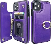 Vista 10 de ONETOP - Funda tipo cartera para iPhone 11 con soporte para tarjetas, anillo de rotación de 360°, bloqueo RFID, piel sintética, doble cierre Azul