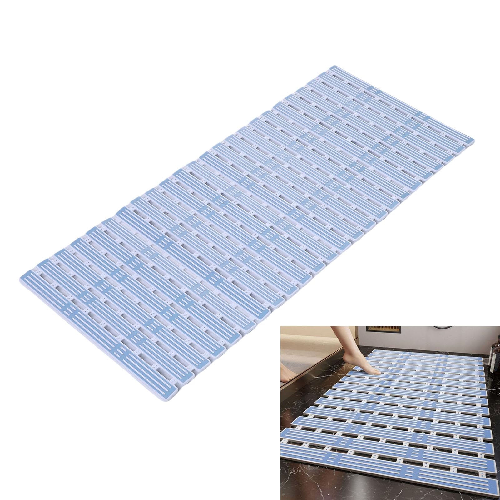 Fyearfly Tappetino doccia Tappetino bagno antiscivolo morbido e confortevole per tappetino di sicurezza per pavimento del bagno con materiale TPE spesso Blu Bianco 40x91 cm