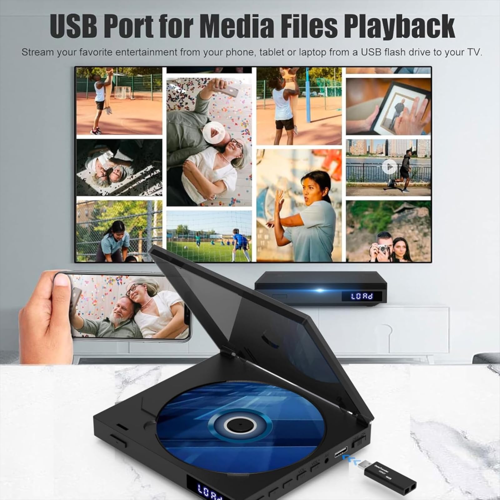 Mini-DVD-Player für TV, Multi-Regionen-DVD-Player USB, CD, MP3-Wiedergabe | 1080P HD Upscaling, Speicherwiedergabe, HDMI, RCA & AUX-Konnektivität, Einfache Fernbedienung