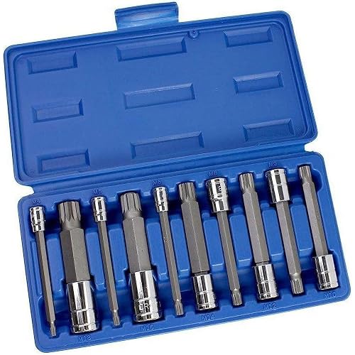 NEIKO 10054A XZN Triple Square Spline Bit Socket Set | Extra Long 4” | 4mm to 18mm | 10-Piece Set | S2 and Cr-V Steel