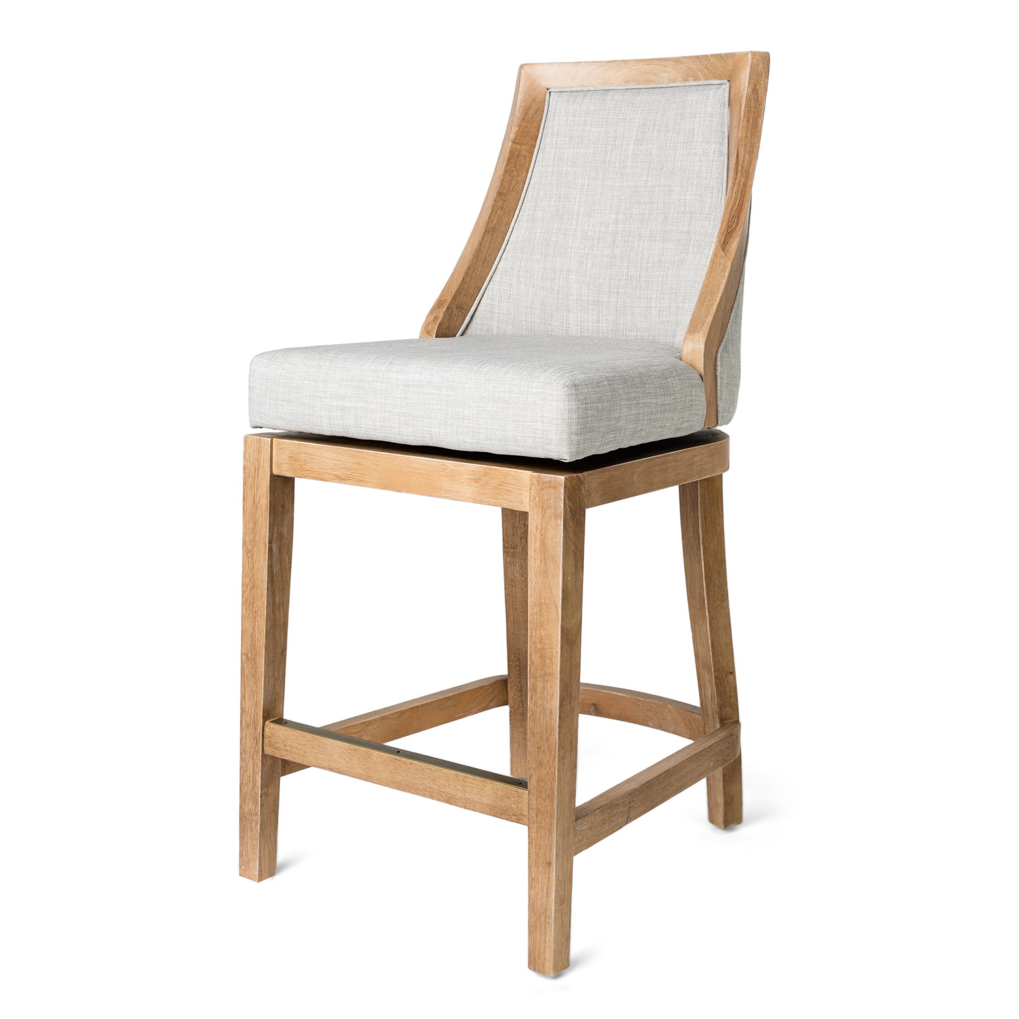 Maven Lane Vienna Counter Stool 26 Inches High – Swivel Stool with Footrest – Brown Solid Wood and Natural Fabric Upholstery – Perfect for Kitchen