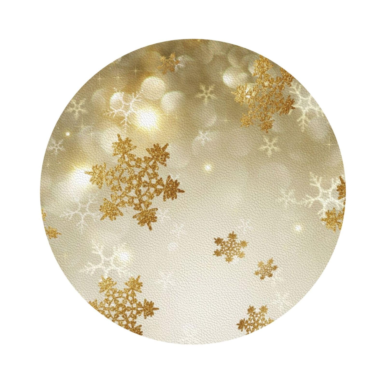 Gold silk christmas PU Leather Coasters Set of 6 Round Drink Coasters