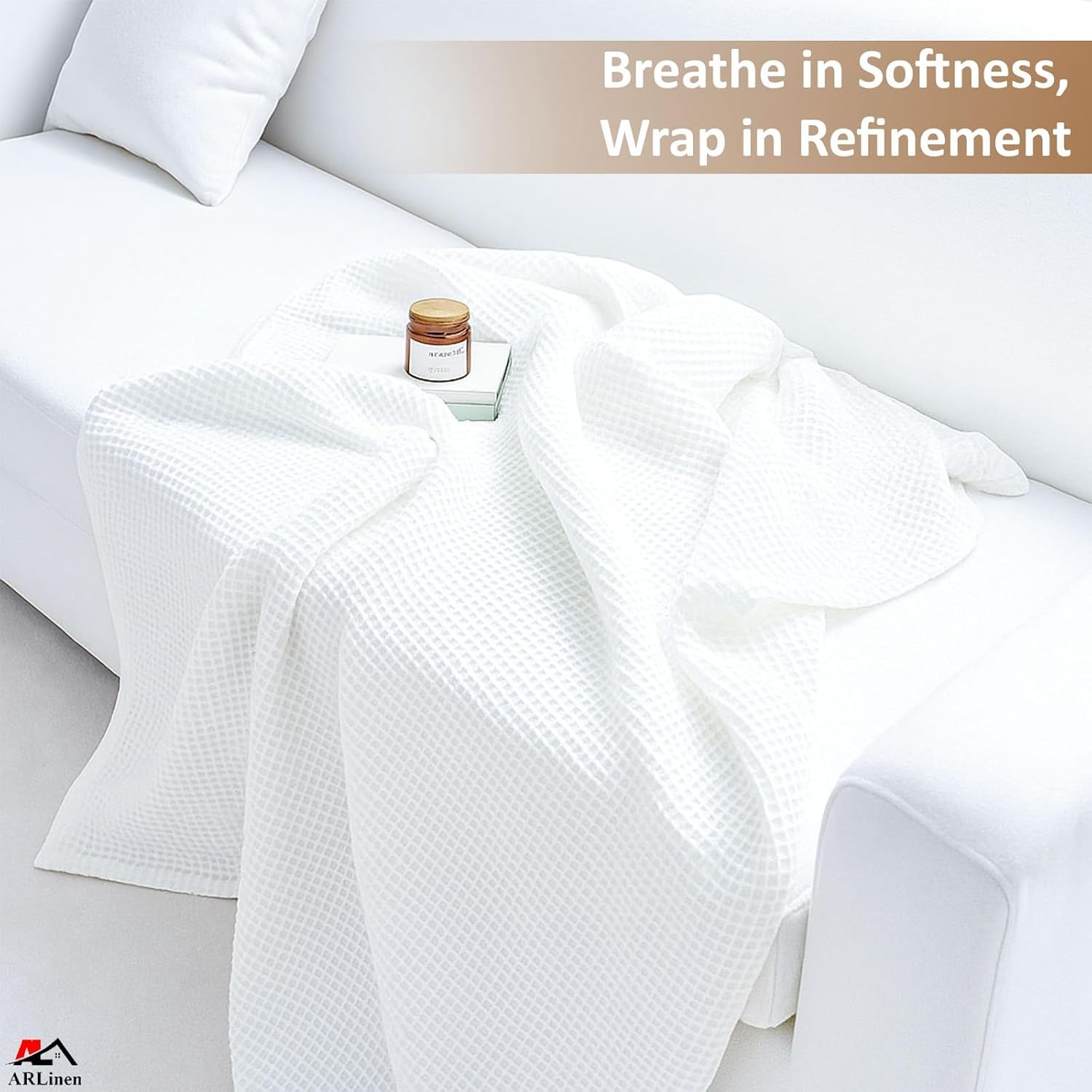 ARlinen Waffle Bed Blanket, 100% Cotton, Soft, Lightweight, Breathable, Thermal Blanket for All Seasons, Cal-King Size, White - Image 7