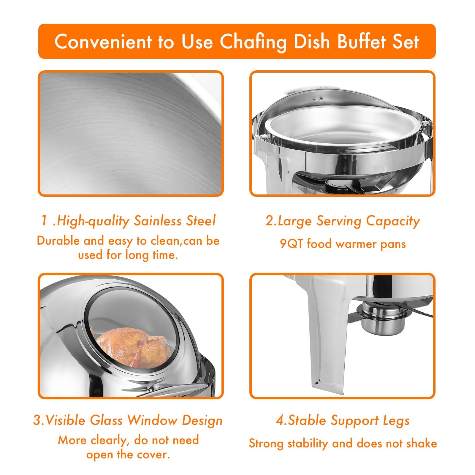 Juego De Buffet De Plato De Chafing De 6 L, Tapa Enrollable Redonda De Acero Inoxidable, Comida Comercial para Catering Servidores De Buffet Rodantes