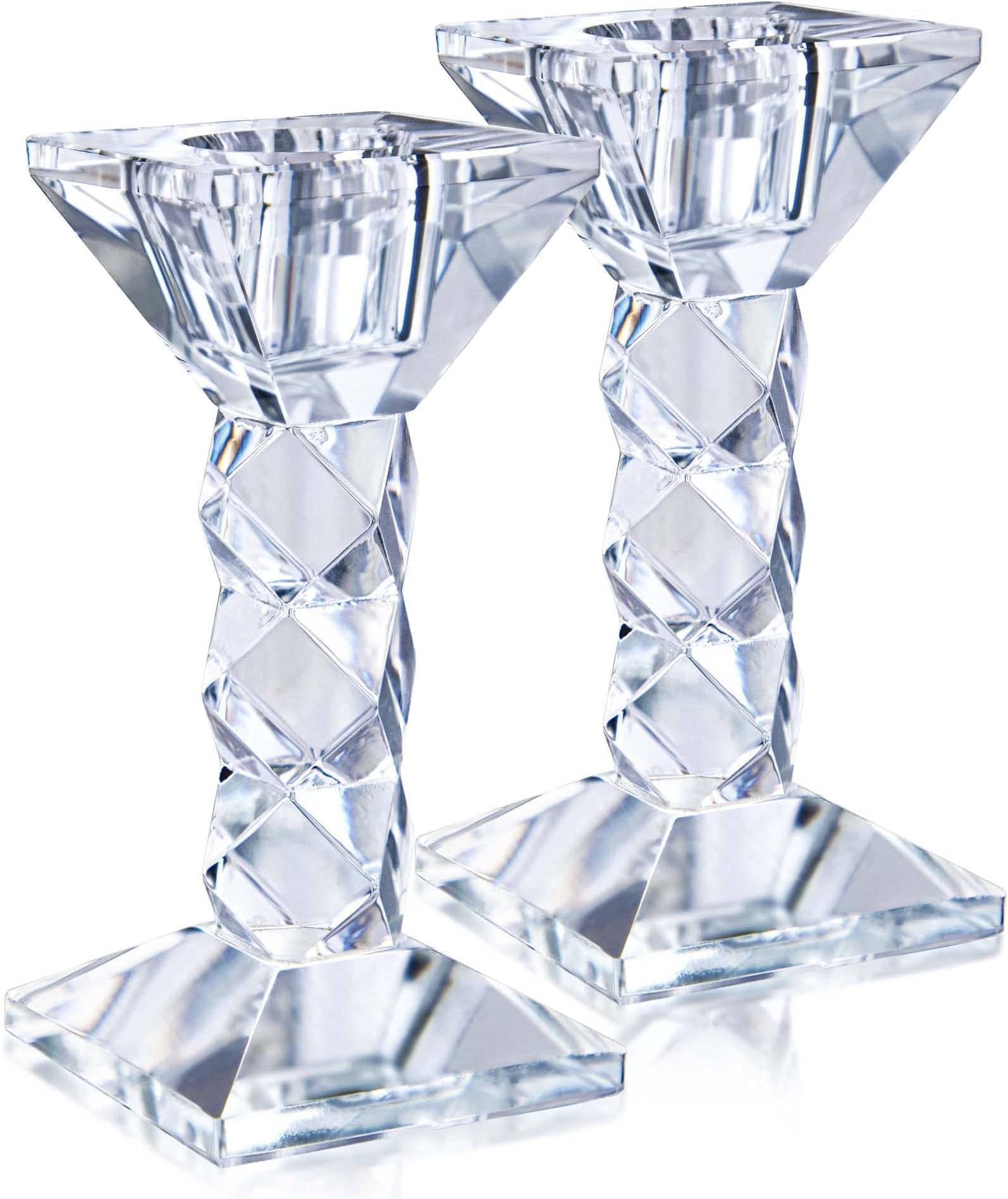 2 Pack Crystal Candle Holder 4'' Height Glass Candlesticks Dinner Table Decor Wedding Centerpieces for Tables (Clear)