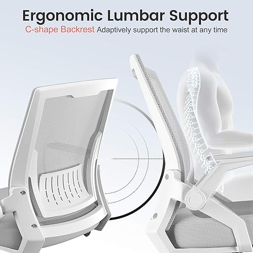 Miniatura 4 de COMHOMA Silla de oficina con reposabrazos abatibles, silla de escritorio ergonómica para computadora con soporte lumbar adaptativo, silla de estudio