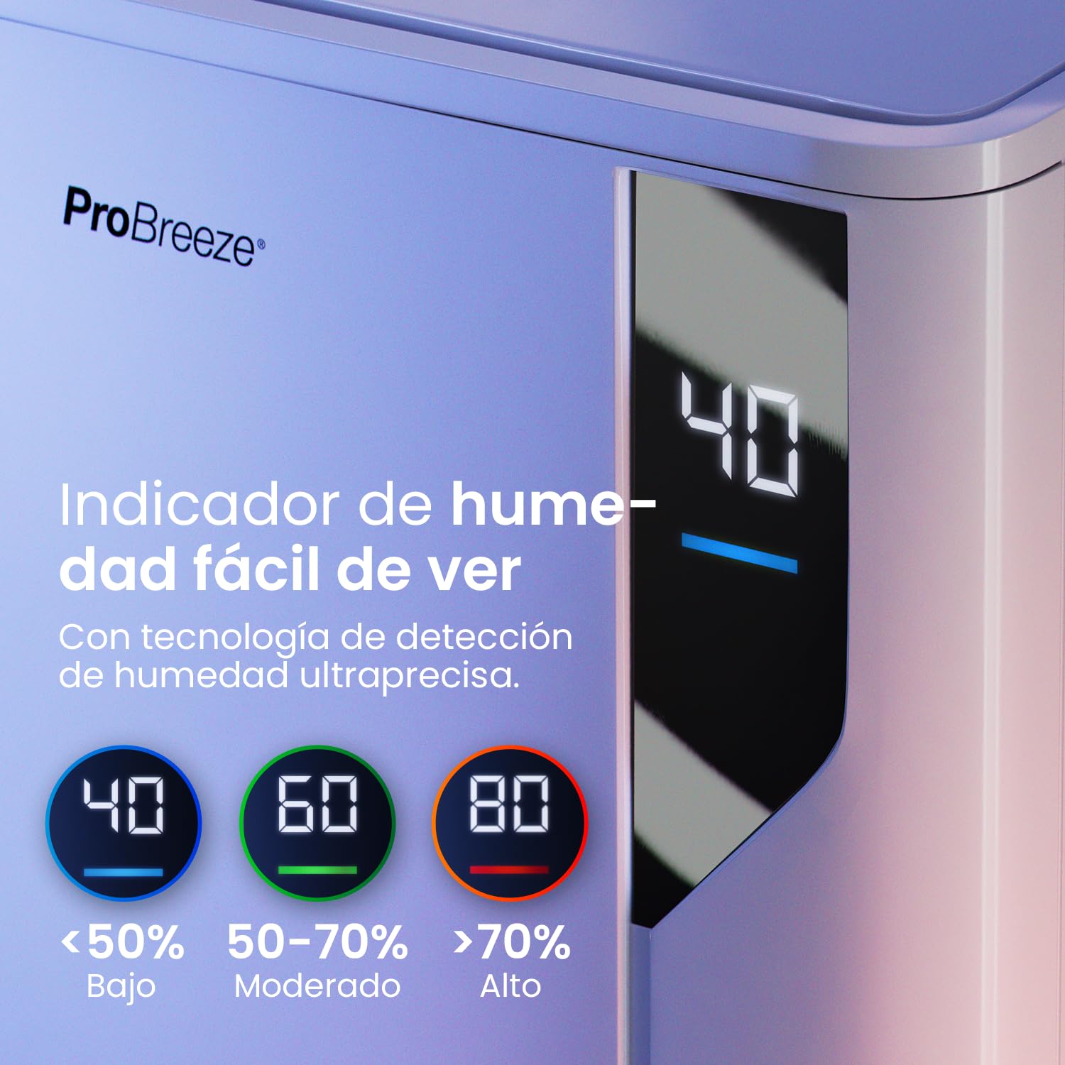 Pro Breeze Deshumidificador 20L. Antihumedad y moho. Depósito Extraíble y Desagüe Continuo, 5 Modos, Temporizador 24h, Pantalla Táctil, Sensor de Humedad, Secadora de Ropa (35 m²)