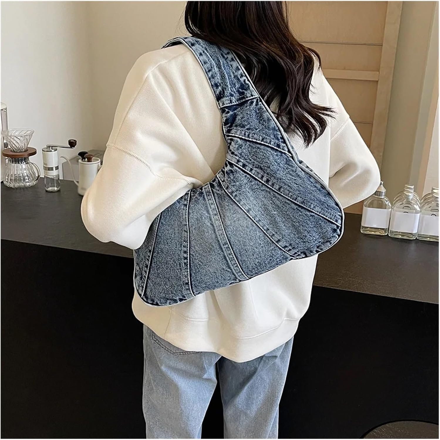 Borsa Jeans Donna Borsa in denim hobo in da donna con cerniera pochette sotto ascella for shopping viaggio di lavoro