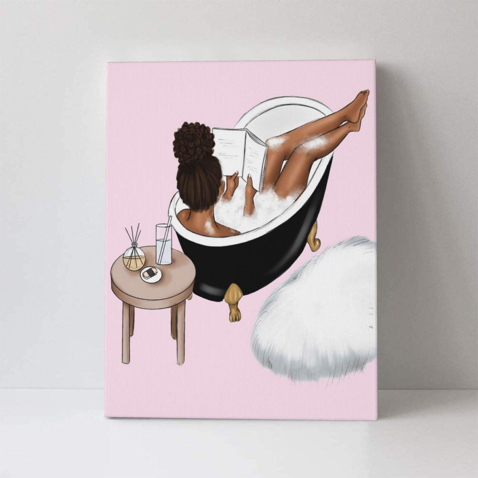 African American Canvas Wall Art Black Women Relax And Enjoy The Time Giclee Prints Framed Pictures Contemporary Home Decor For Living Room Bedroom Bathroom Stretched Ready To Hang, 12x16 Inch