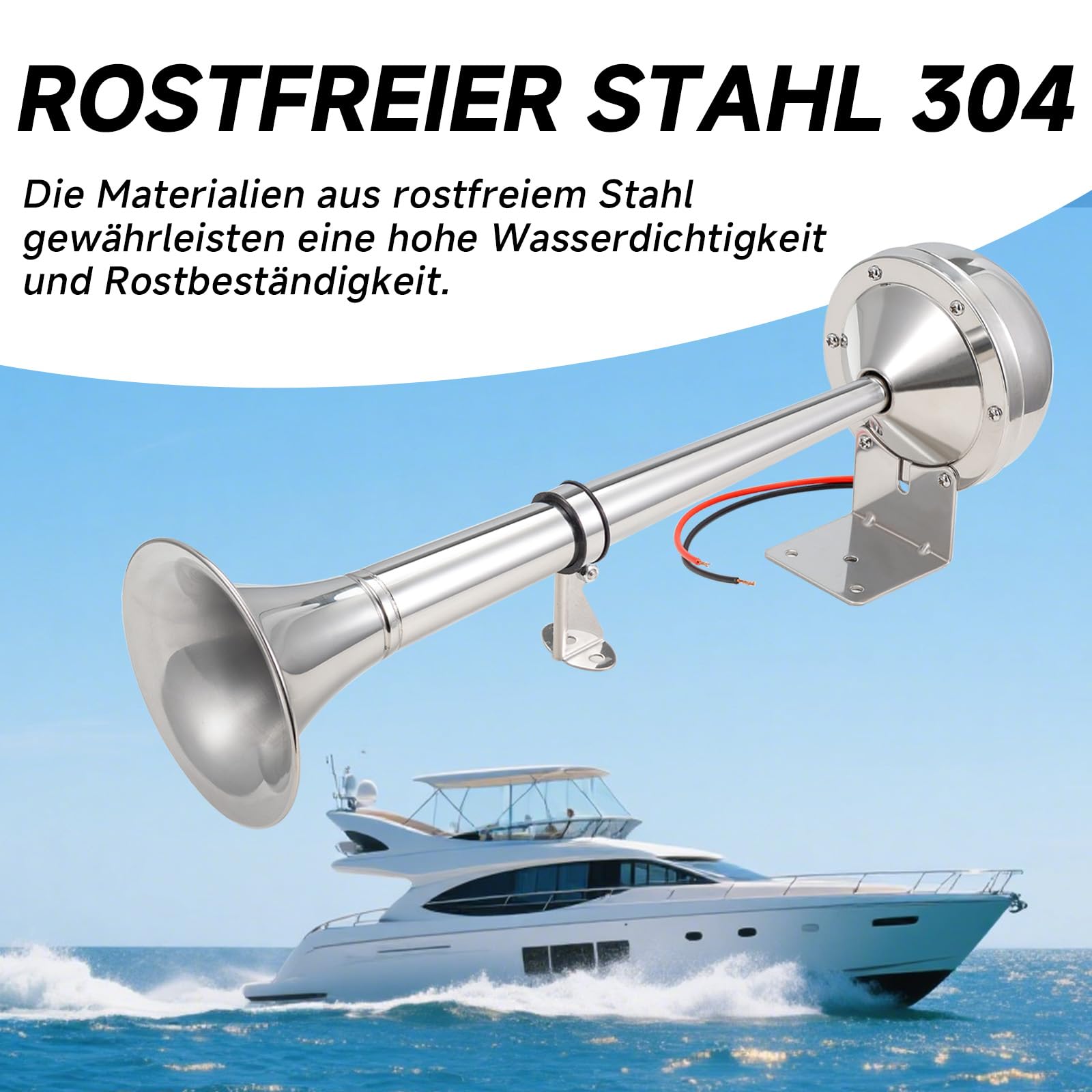 FARBIN 12V Bootshupe Schiffshorn Einzelne Trompete Hupe Wasserdichtes Signalhorn für Boote Edelstahl Marine Hupe für Schiffe Segelboote Yachten LKW SUV RV Auto Car