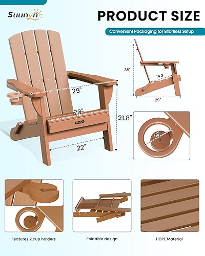 Miniatura 3 de Silla Adirondack plegable, sillas Adirondack de polietileno de alta densidad para todo tipo de clima, sillas Adirondack de plástico con soporte para