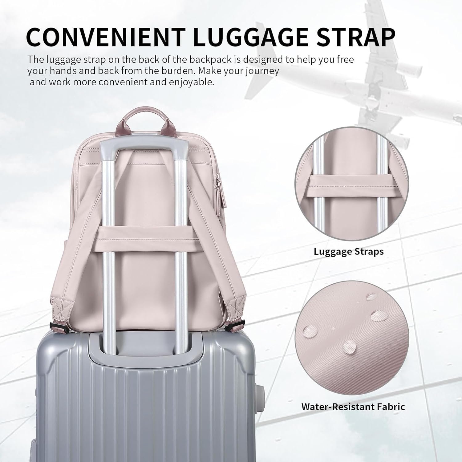 Laptop Backpack for Women,Carry on Travel Backpack Casual Work Business Backpacks Purse College,14 Inch,Light pink
