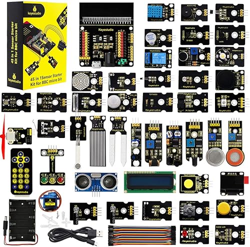 KEYESTUDIO Kit de inicio de 45 sensores para BBC Microbit V2.2 V2 V1.5 (sin Micro:bit), placa de ruptura de sensores, pantalla LCD i2c, zumbador,