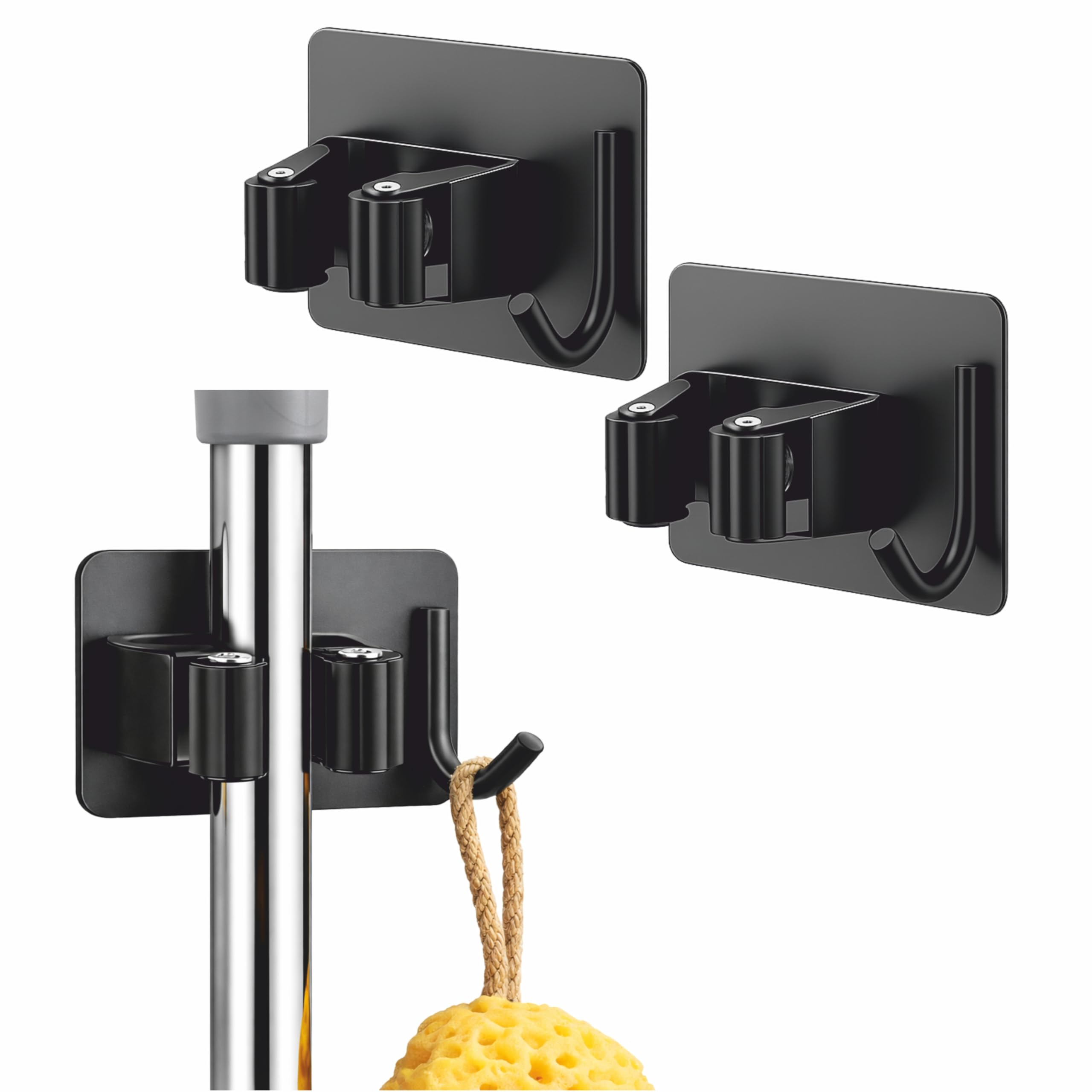 2 Pcs Stainless Steel Broom Holder with Hook - Wall-Mounted Adhesive Storage for Brooms, Mops, and More in Home and Kitchen-image-9