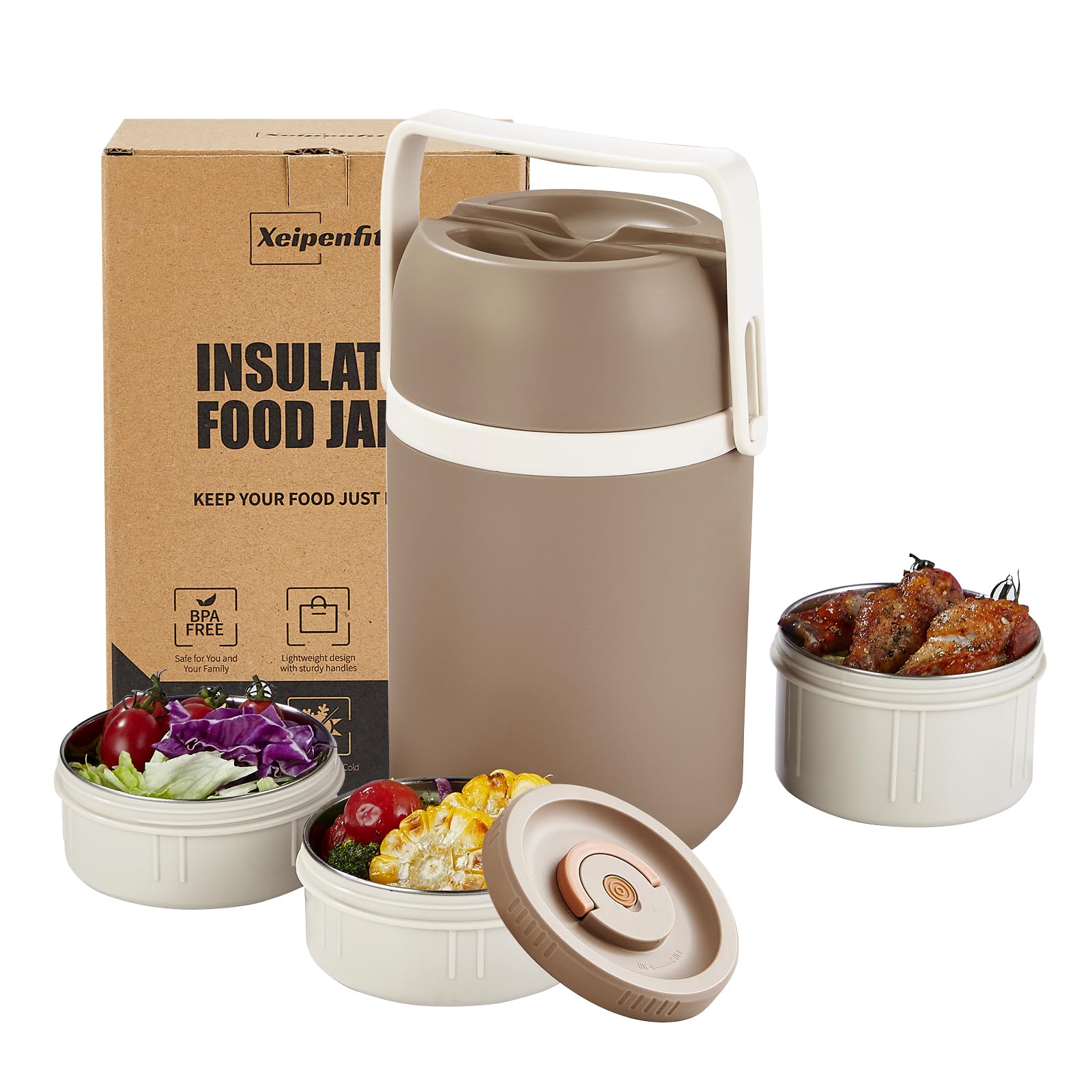 Contenitore per il pranzo isolato, impilabile, a prova di perdite, senza BPA, in acciaio inox, per cibi caldi e freddi, contenitore portatile per alimenti per lavoro e viaggi (grigio, 78)