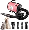Dog Hair Dryer Pet Dryer 2800 W Blower Dog Hair Dryer Very Quiet Adjustable Speed and Heat Dog Dryer Pet Dog Grooming Hair Dryer Blower with 4 Different Nozzles (Pink)