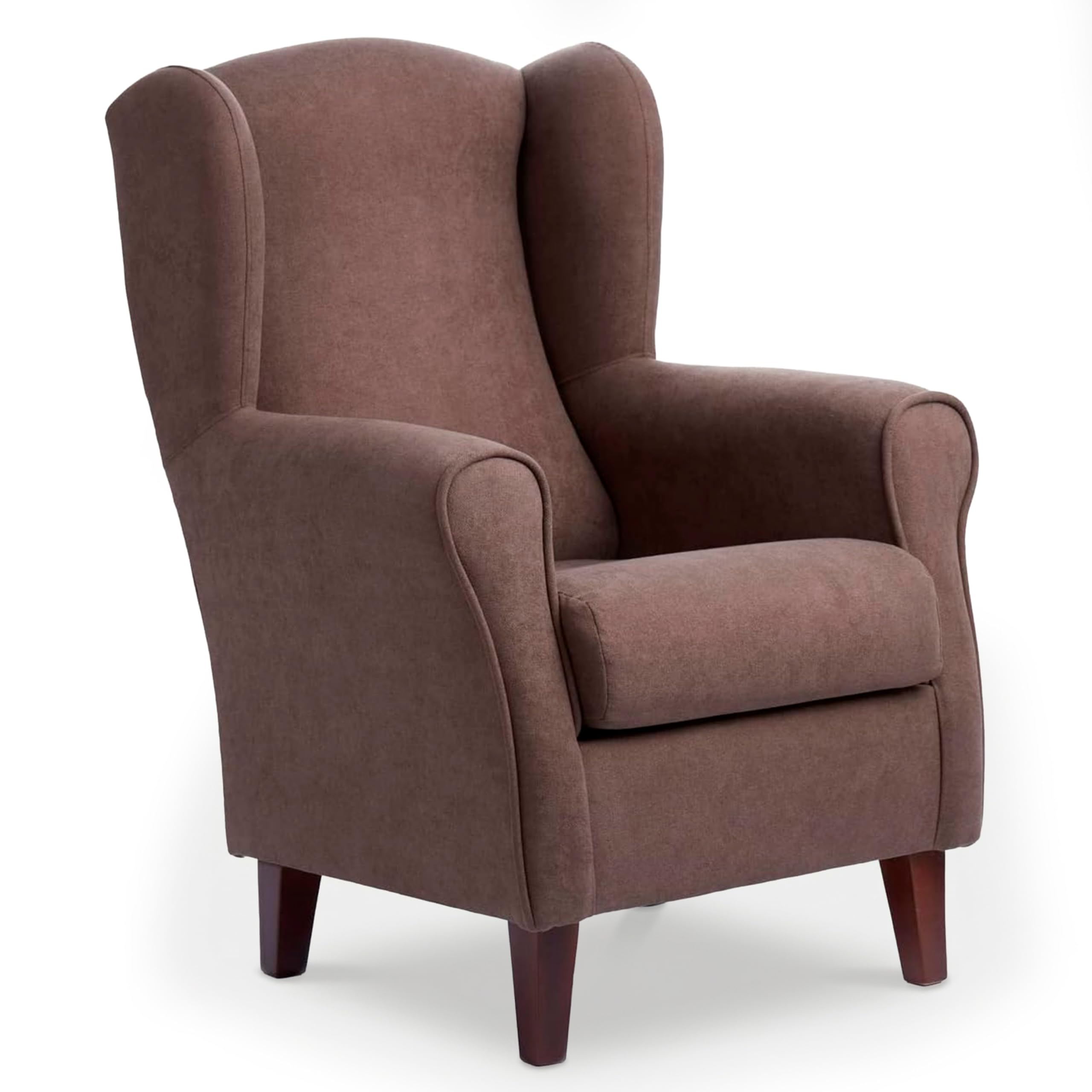 Abuelo A Gusto | Sillón Orejero Individual Roma - Compacto para Salón y Dormitorio - 106x74x78cm - Butaca de Lectura Cómoda y Ligera - Tela Antimanchas, Respaldo Alto y Sentada Firme (Marrón)