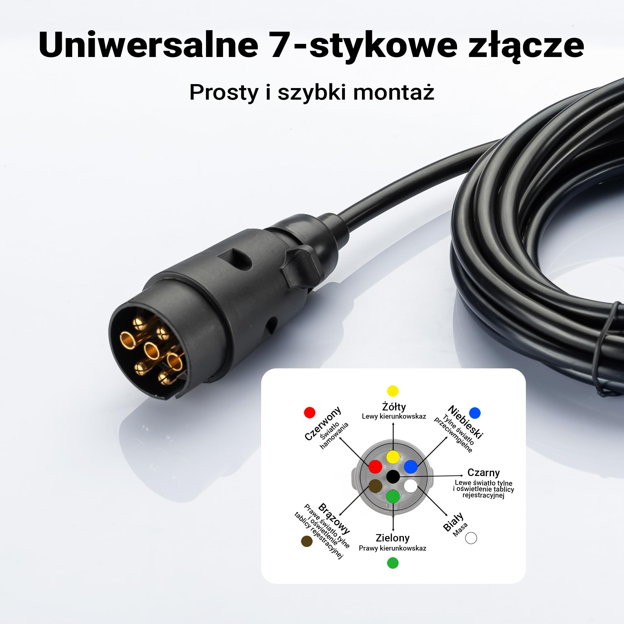 Wiltec Zestaw świateł do przyczepy z 7-pinową wtyczką światła reflektory i kabel do przyczep